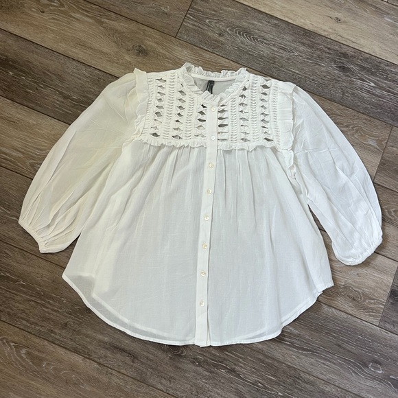 Like New By Anthropologie Long-Sleeve Twisted Latticework Blouse size XS - Picture 6 of 13